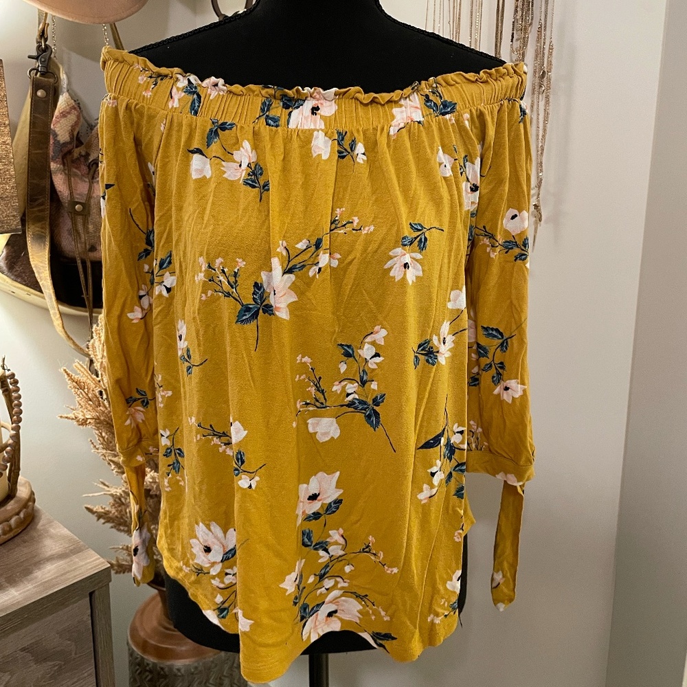 Mustard Floral Off Shoulder Blouse